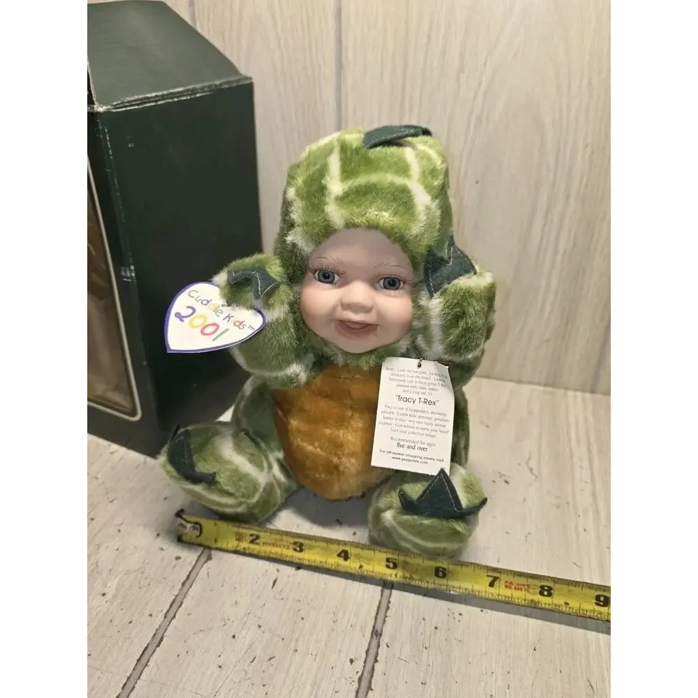 Geppeddo Cuddle Kids Tracy T-Rex Dinosaur Stuffed Plush Doll Porcelain Face NIB
